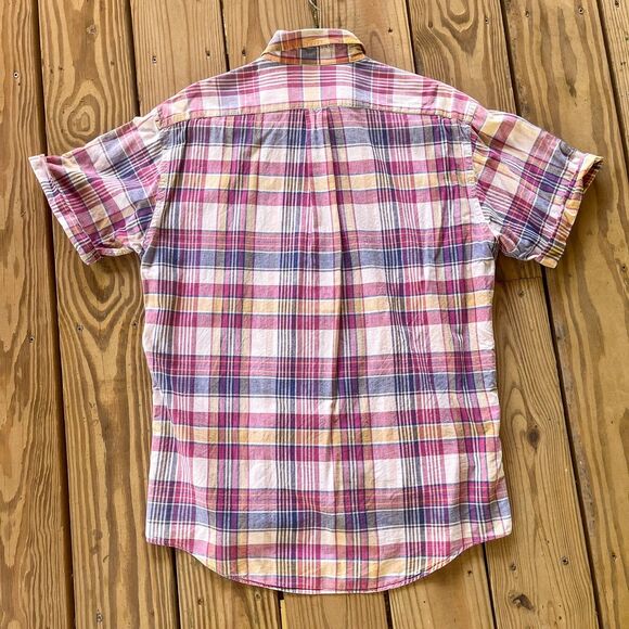 Vintage 1980s Plaid Cotton Madras Popover Short Sleeve Button Down - Men's M - Picture 6 of 6